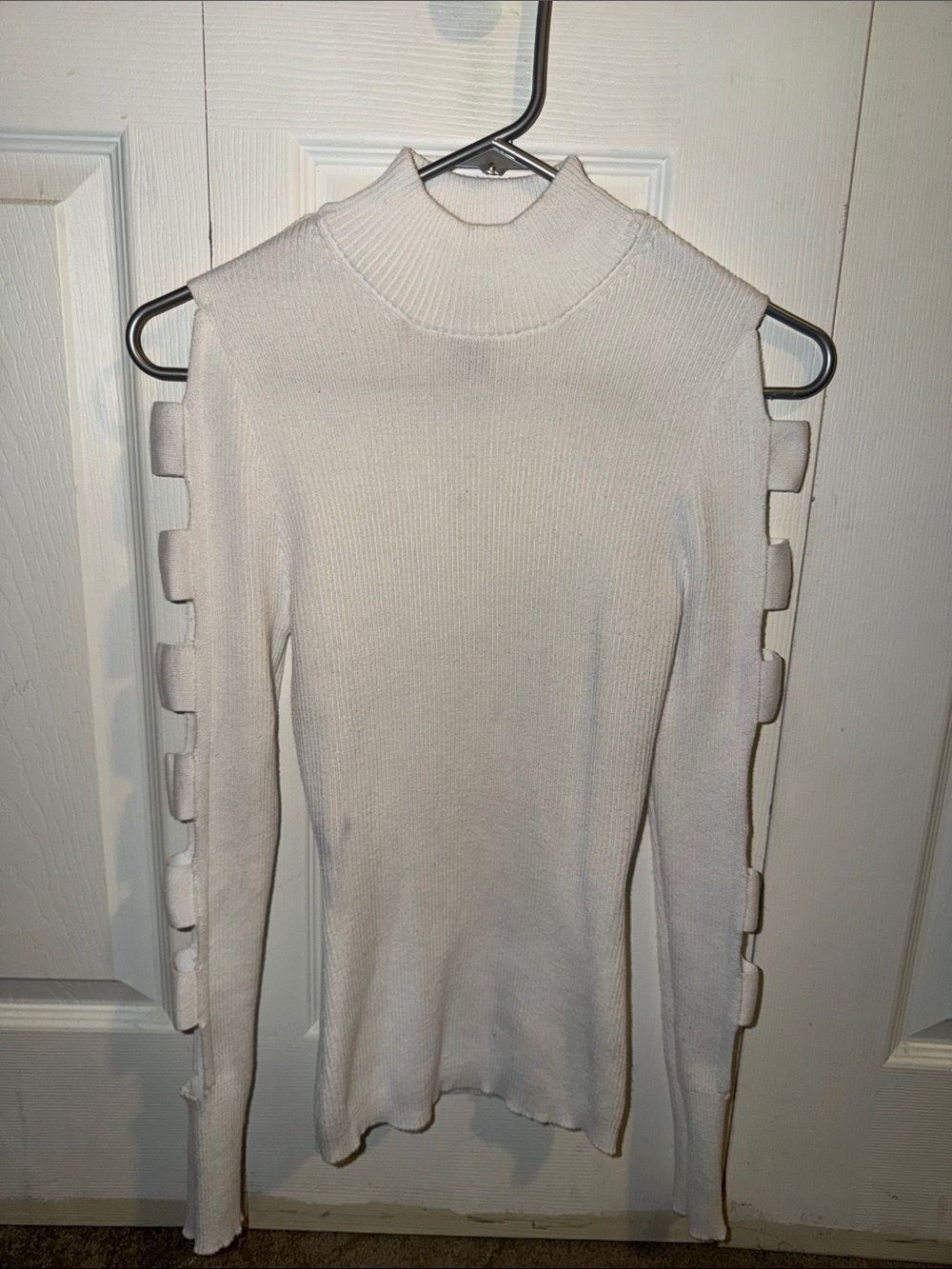Rue21 Cream Cold-Shoulder Ribbed Turtleneck Sweater